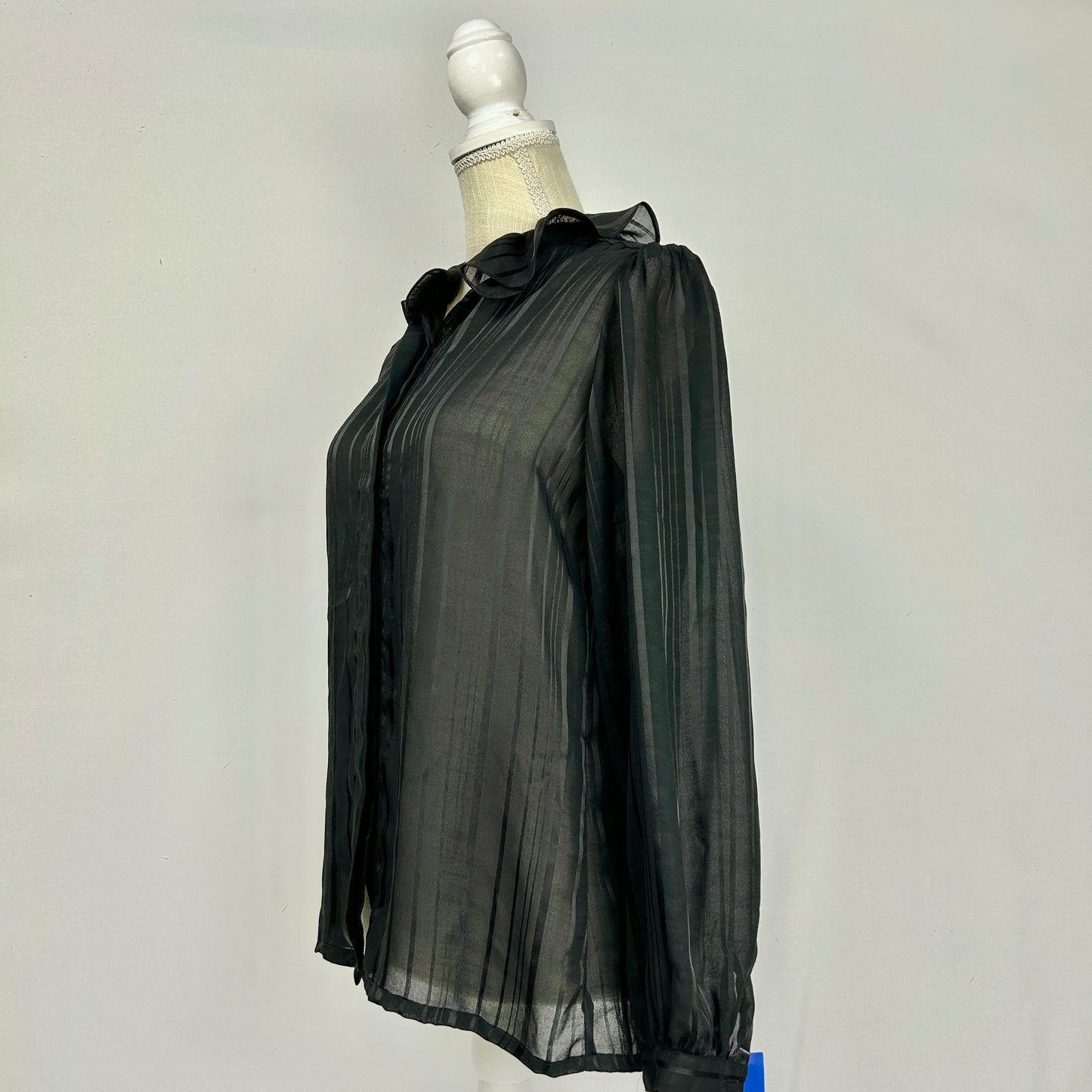 L Aansworth Black Sheer Button Up Long Sleeve