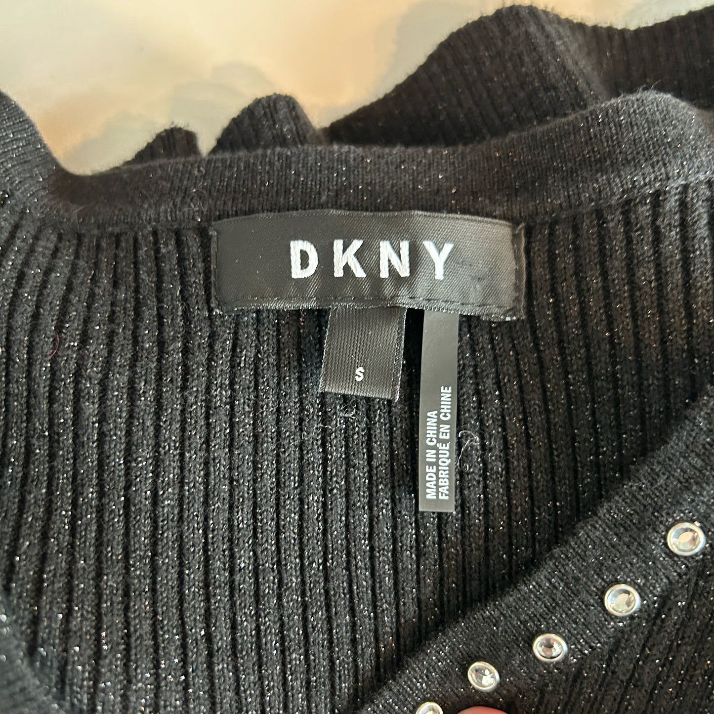 S DKNY Black Rhinestones Long Sleeve