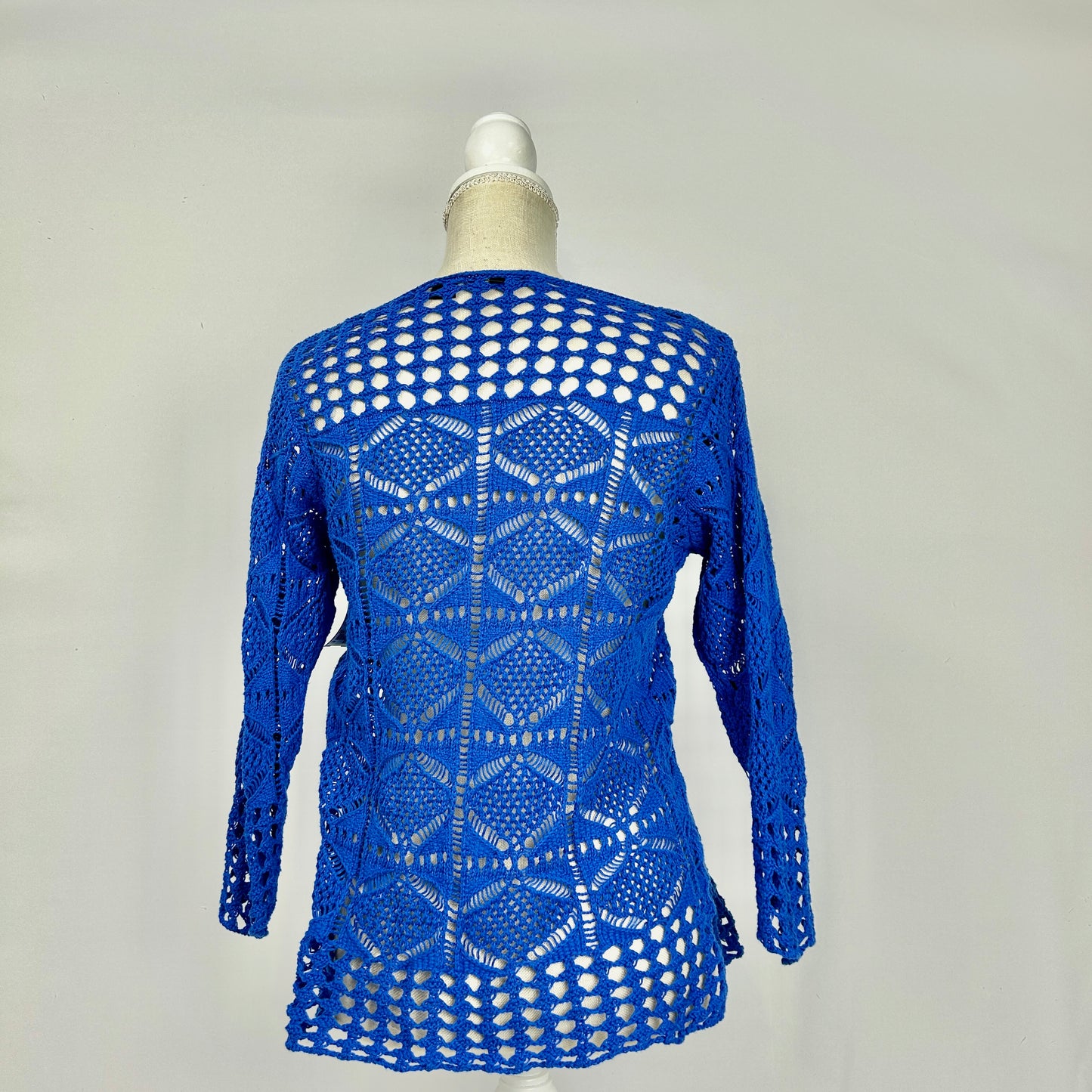 M Jeanne Pierre Blue Crochet Cardigan Top