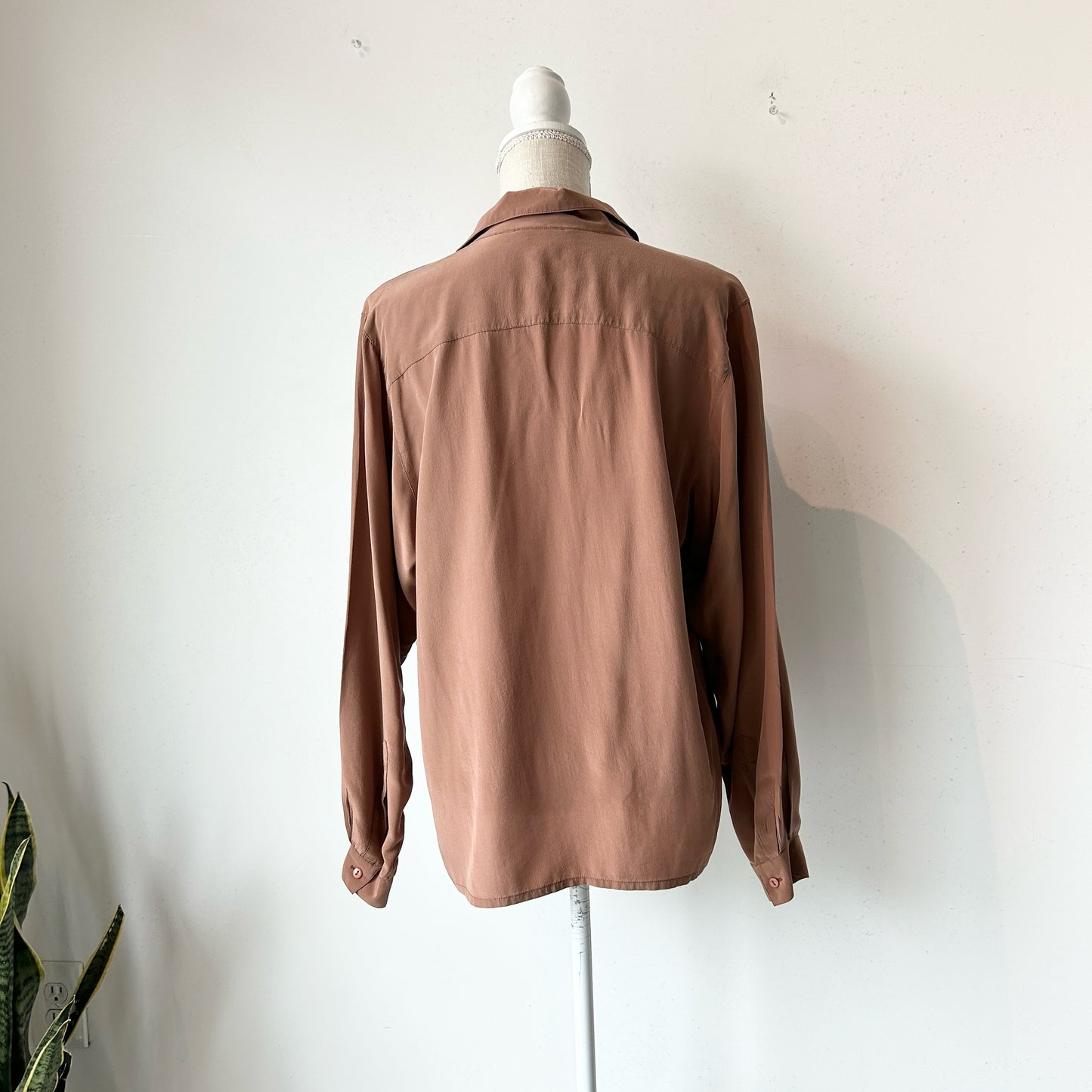 M Brown Leilei Silk Long Sleeve Blouse