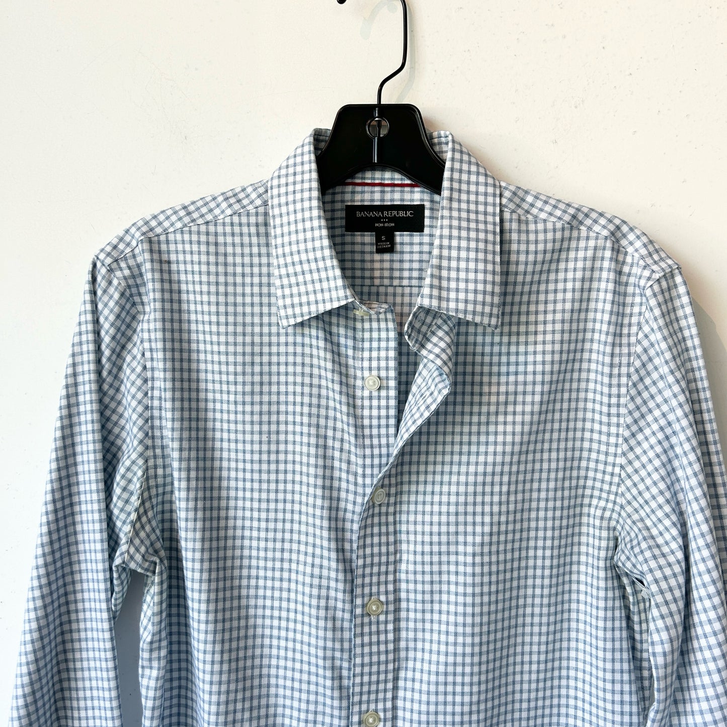 S Banana Republic Blue-White Checkered Non Iron Shirt