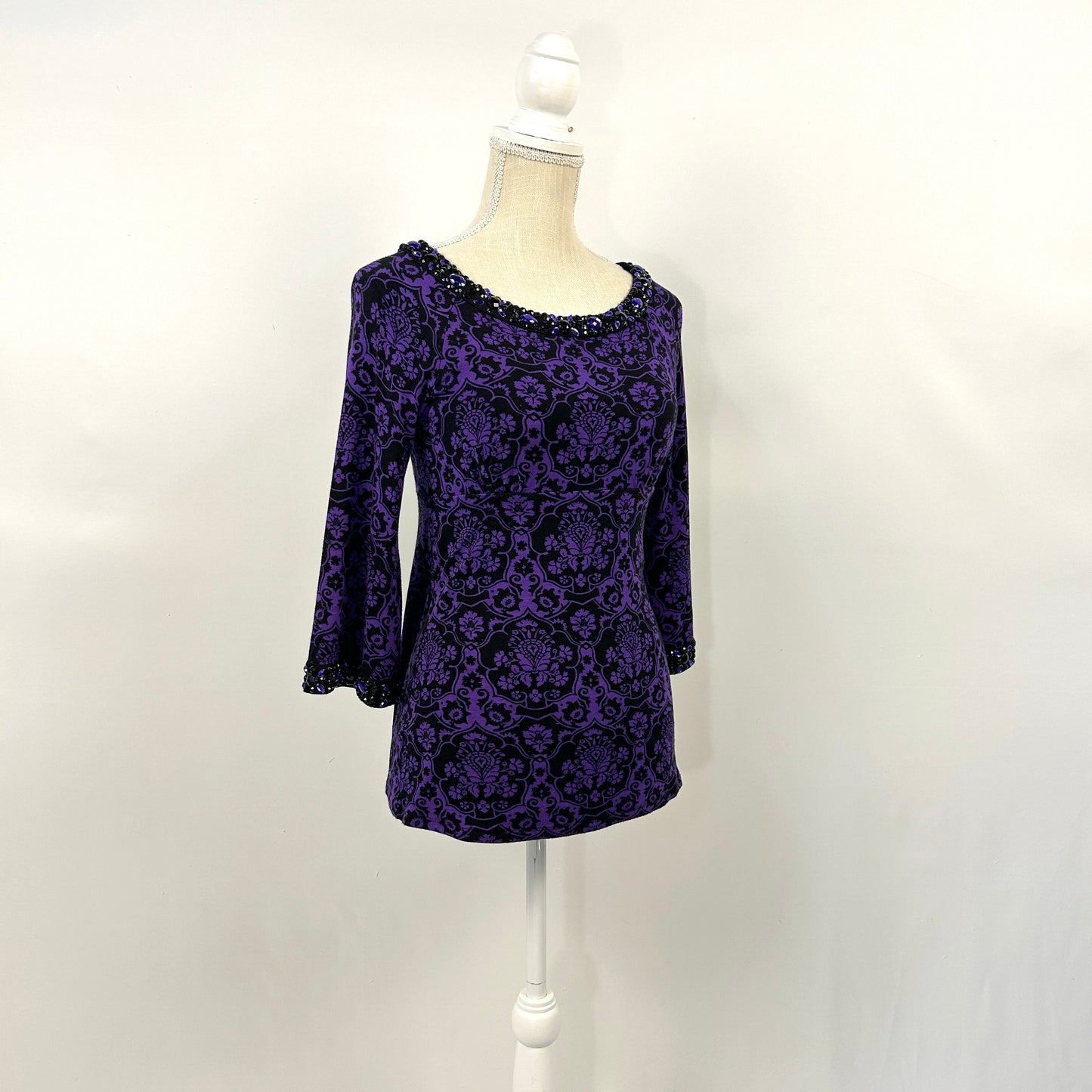 SP I.N.C Black-Purple Colored Stone Details Long sleeve Top