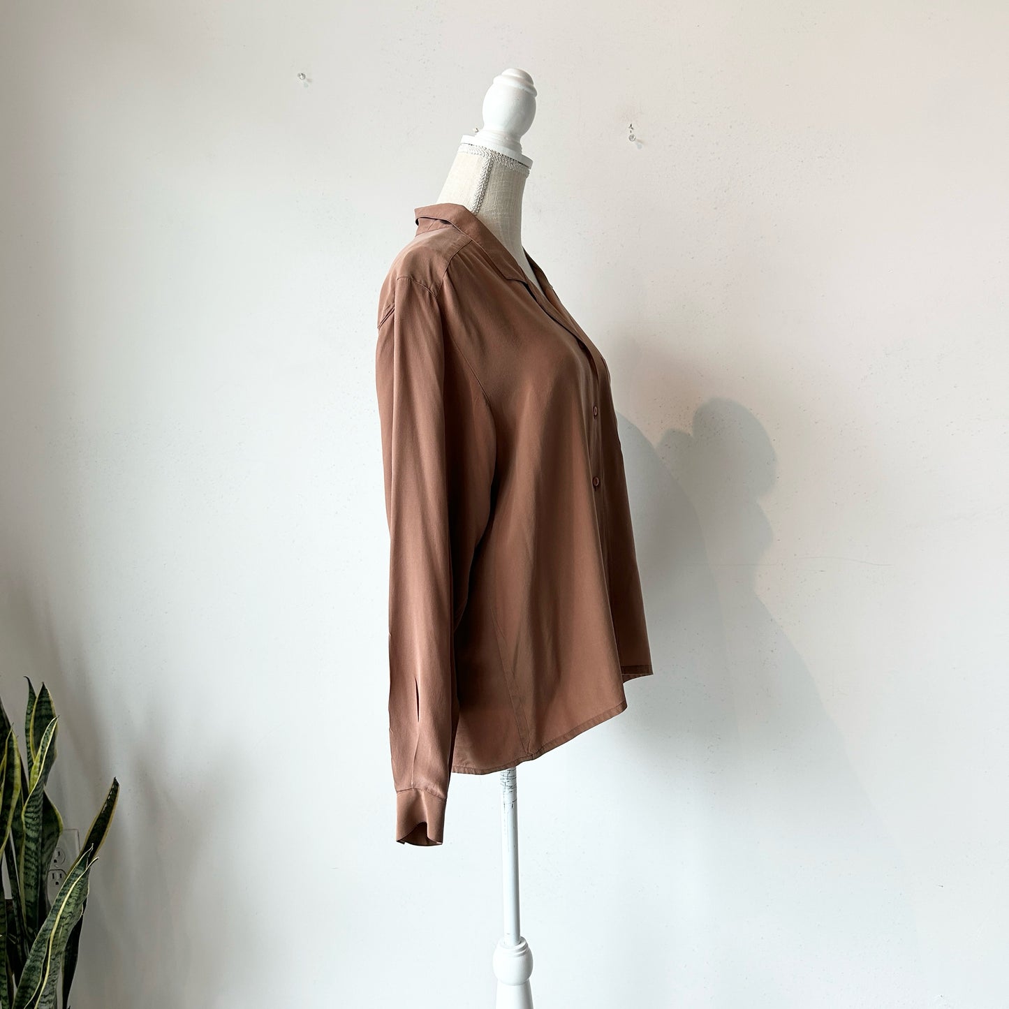 M Brown Leilei Silk Long Sleeve Blouse