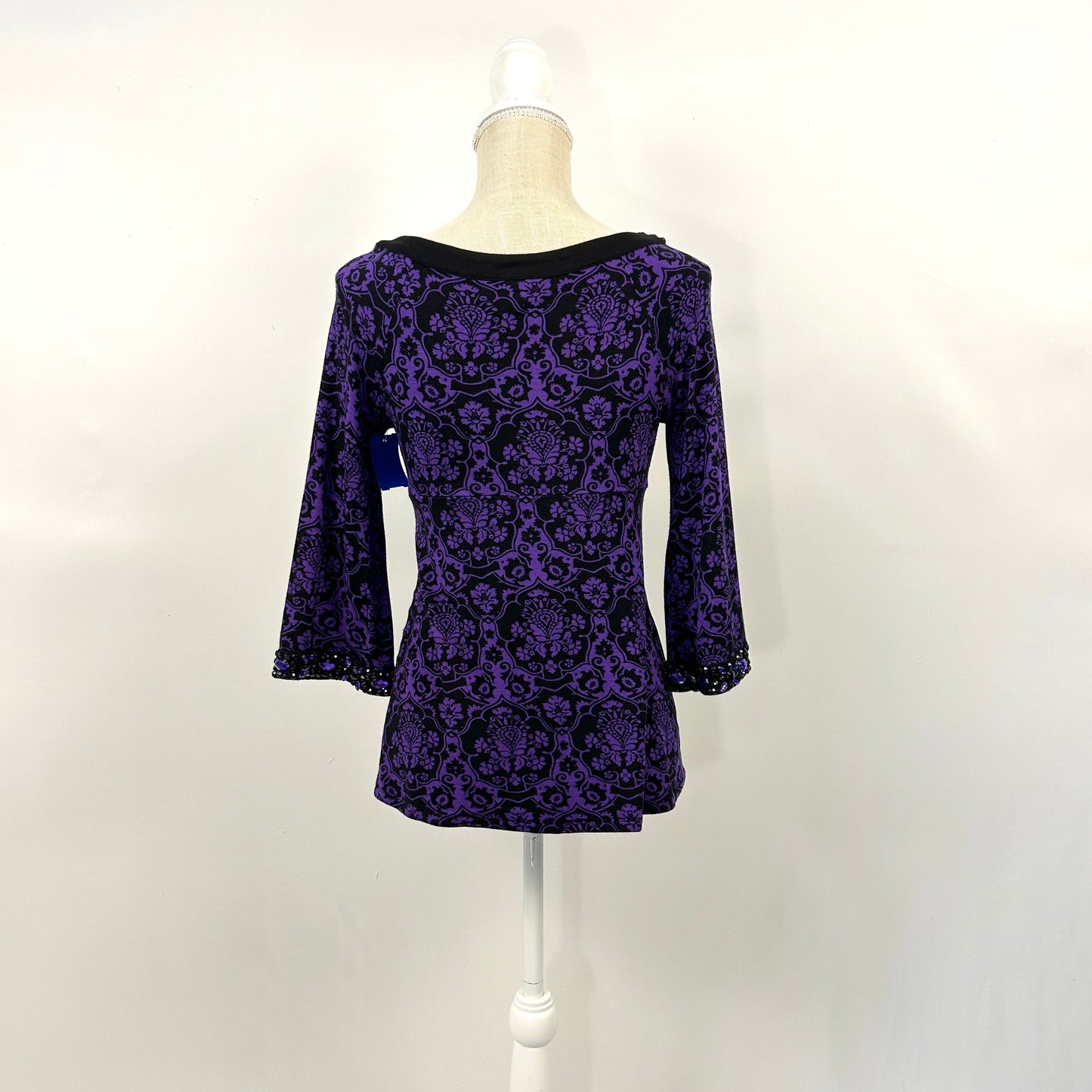 SP I.N.C Black-Purple Colored Stone Details Long sleeve Top