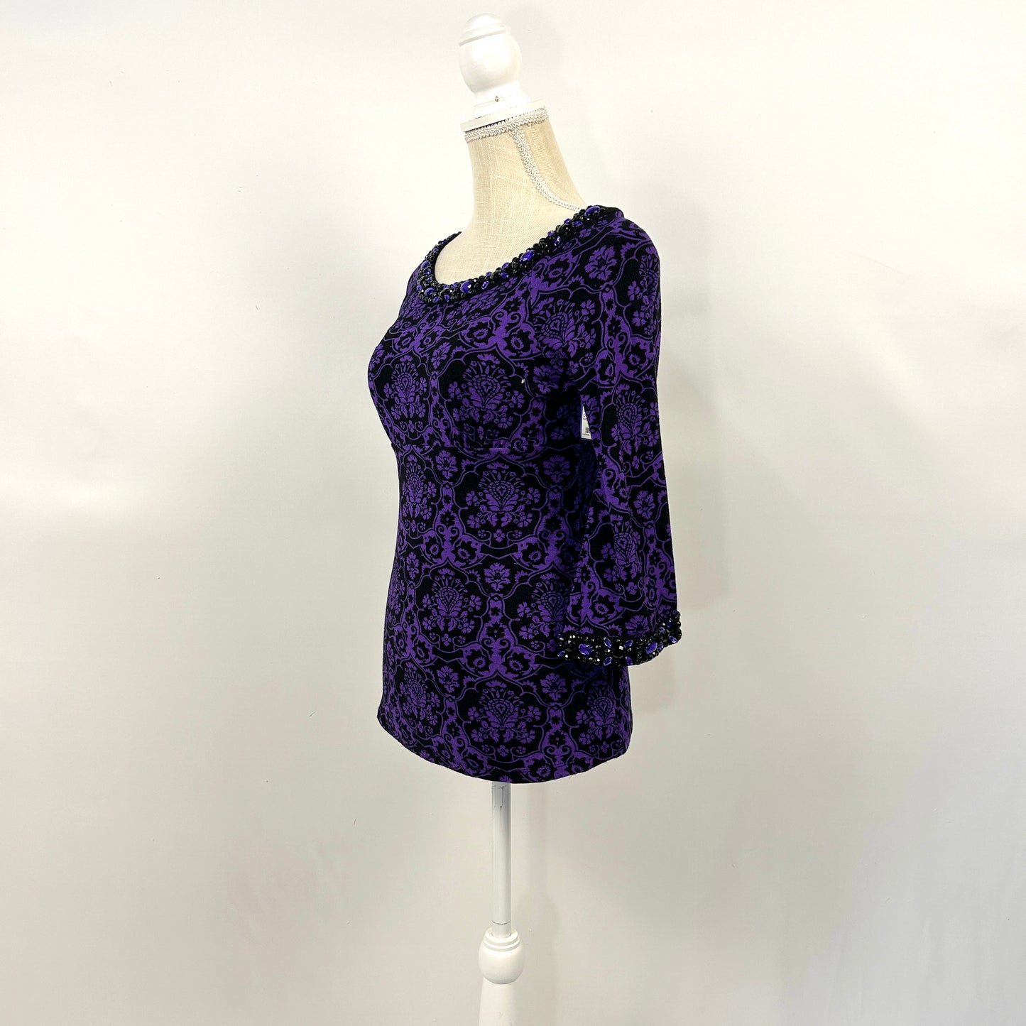 SP I.N.C Black-Purple Colored Stone Details Long sleeve Top