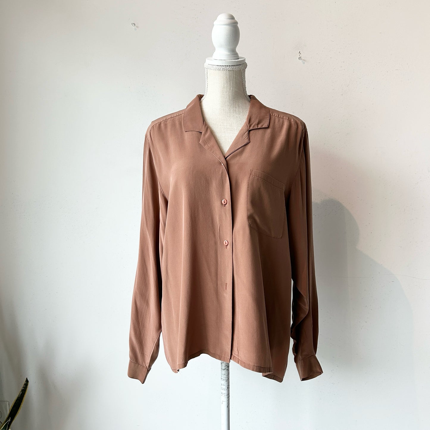 M Brown Leilei Silk Long Sleeve Blouse