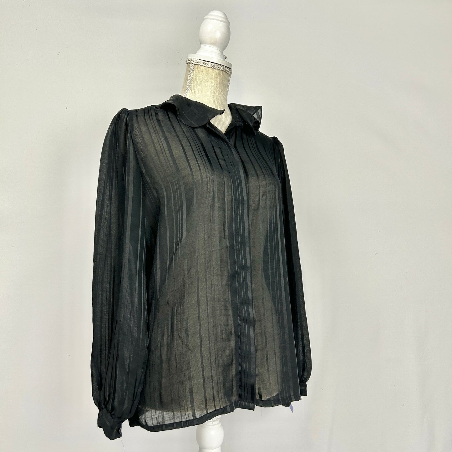 L Aansworth Black Sheer Button Up Long Sleeve