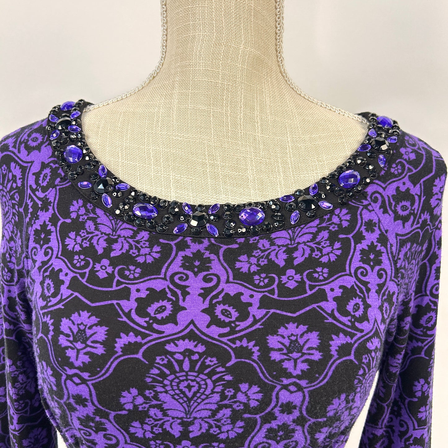 SP I.N.C Black-Purple Colored Stone Details Long sleeve Top