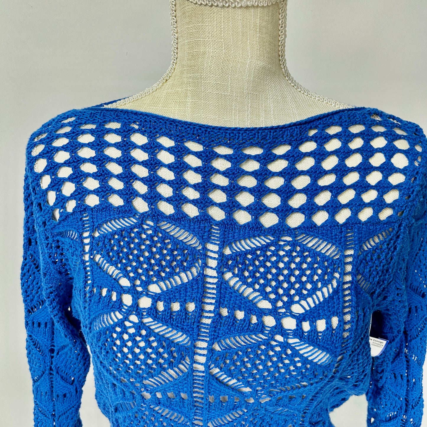 M Jeanne Pierre Blue Crochet Cardigan Top