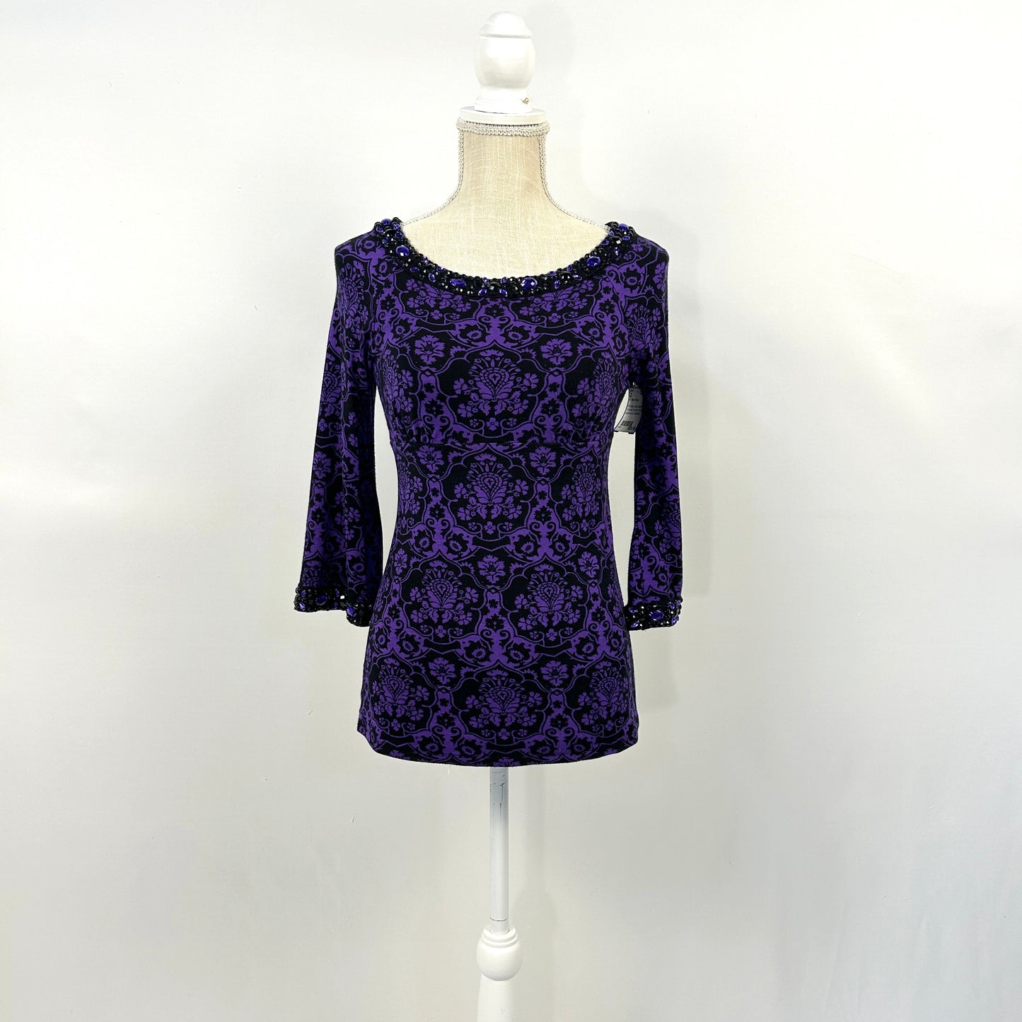 SP I.N.C Black-Purple Colored Stone Details Long sleeve Top