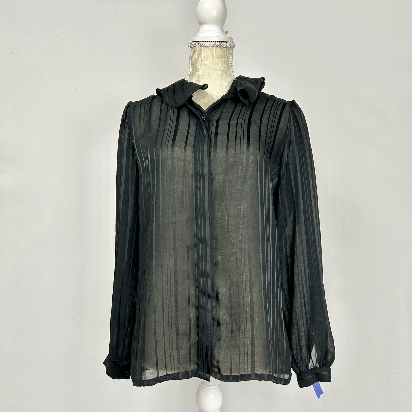 L Aansworth Black Sheer Button Up Long Sleeve