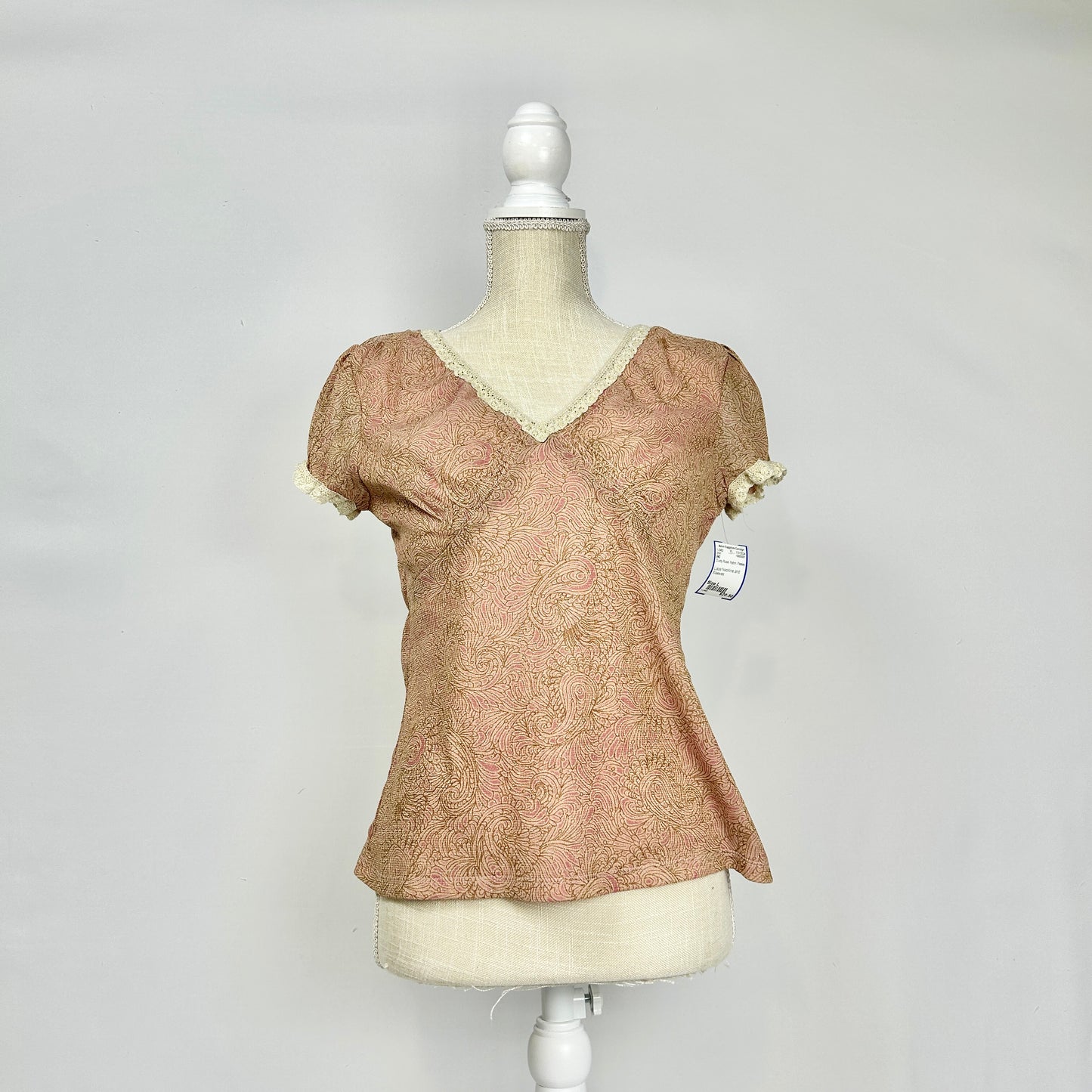 L INC Paisley Dusty Rose Gold Sparkle Top