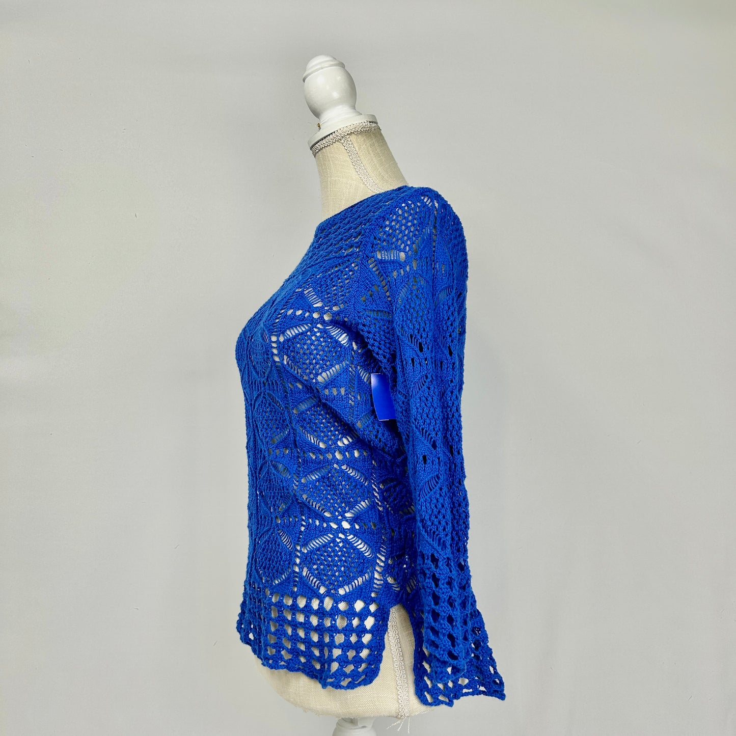 M Jeanne Pierre Blue Crochet Cardigan Top