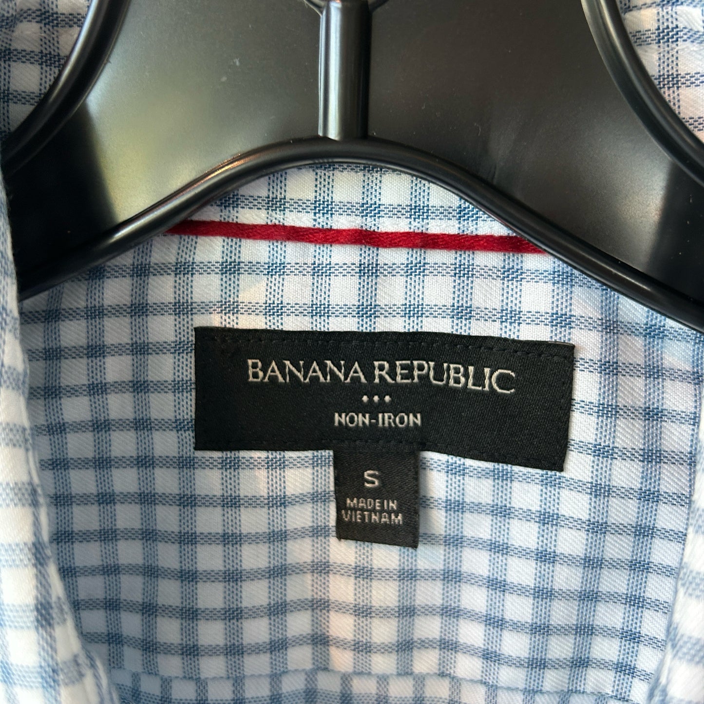 S Banana Republic Blue-White Checkered Non Iron Shirt