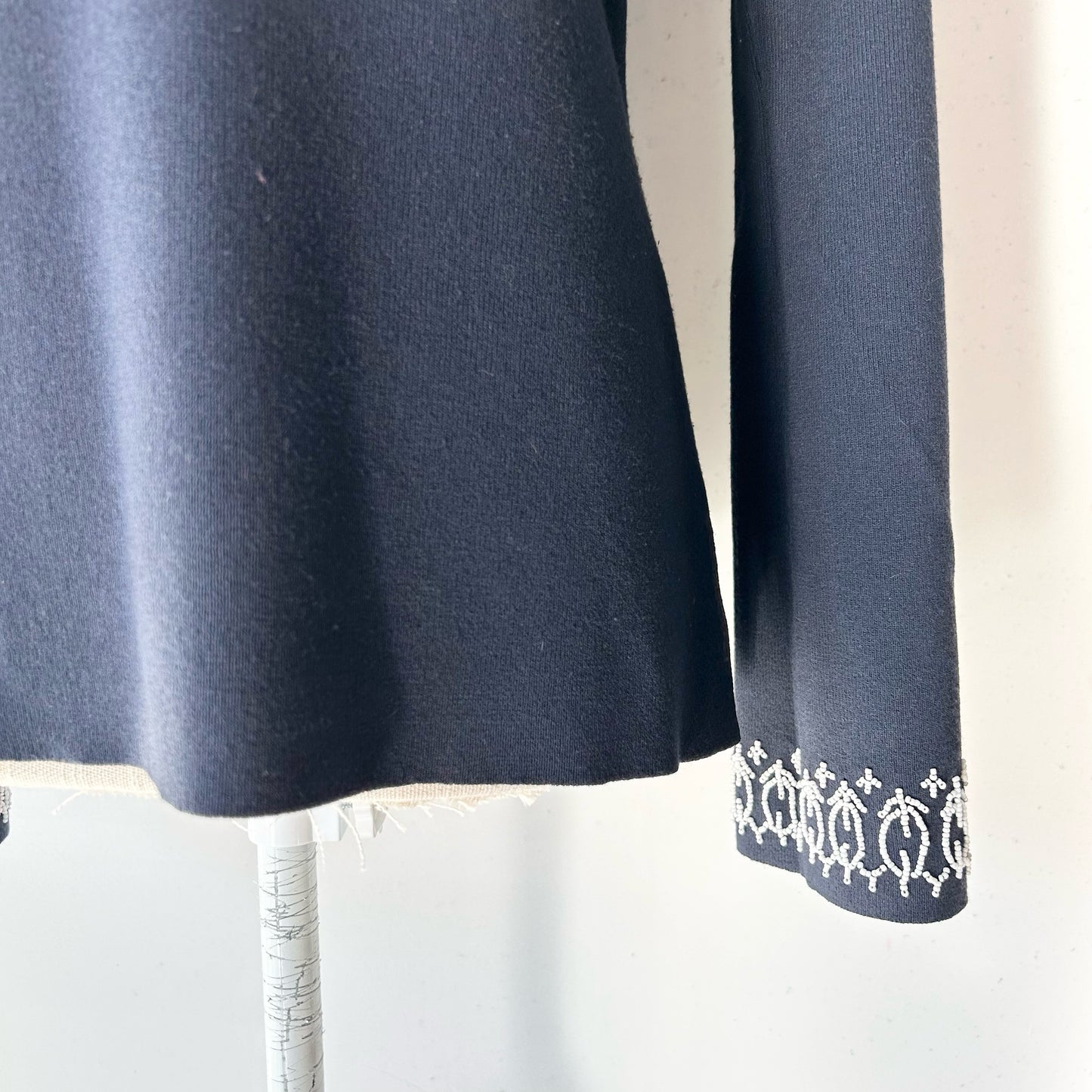 S LOFT Dark Blue White Beaded Long Sleeve