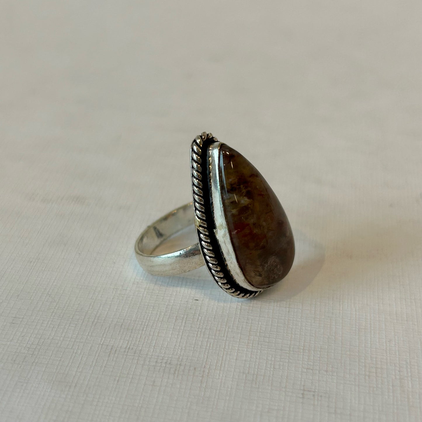 Silver Plated Teardrop Brown Ring