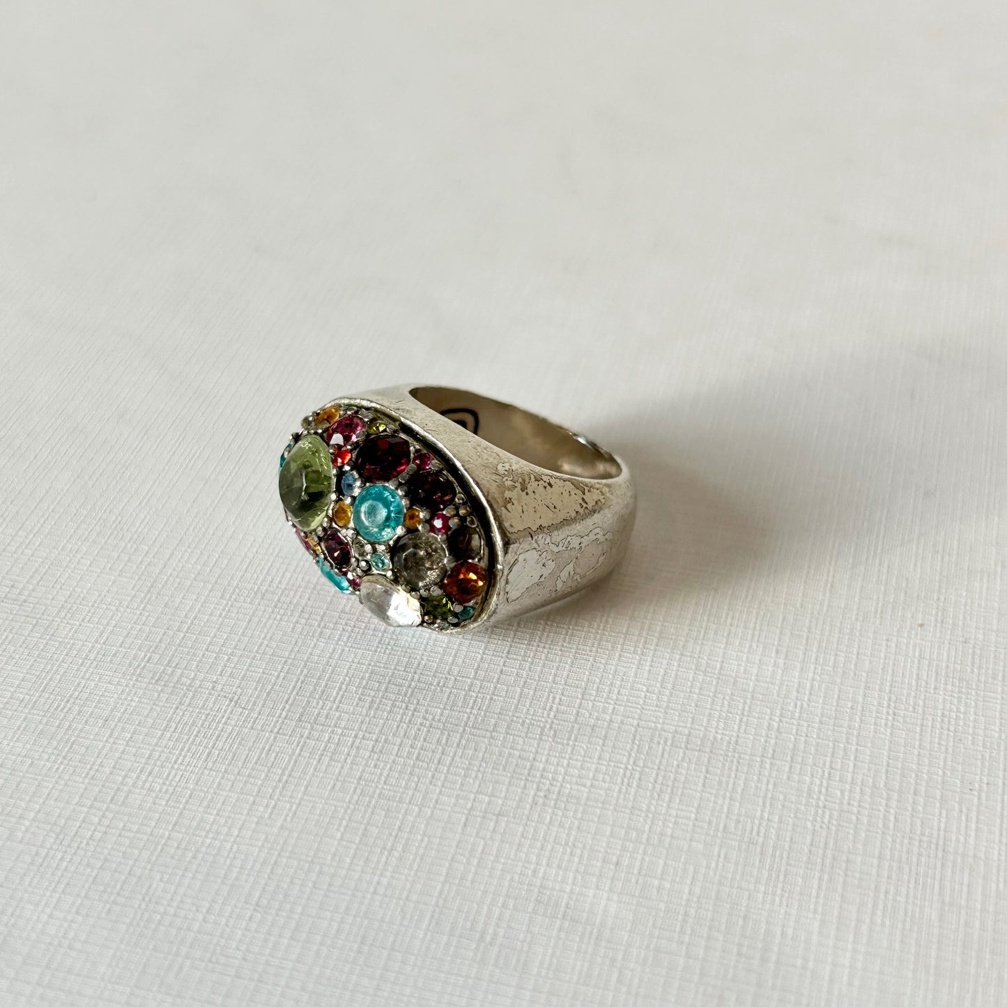 Multi-Colored Oval Sterling Silver Ring