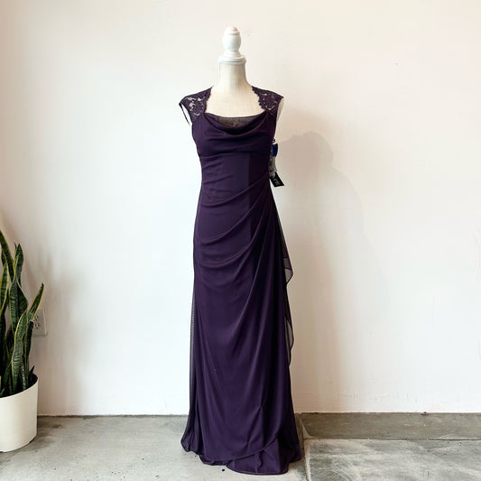 M/8 XSCAPE Purple Lace Short Sleeve Prom Bridesmaid Dress