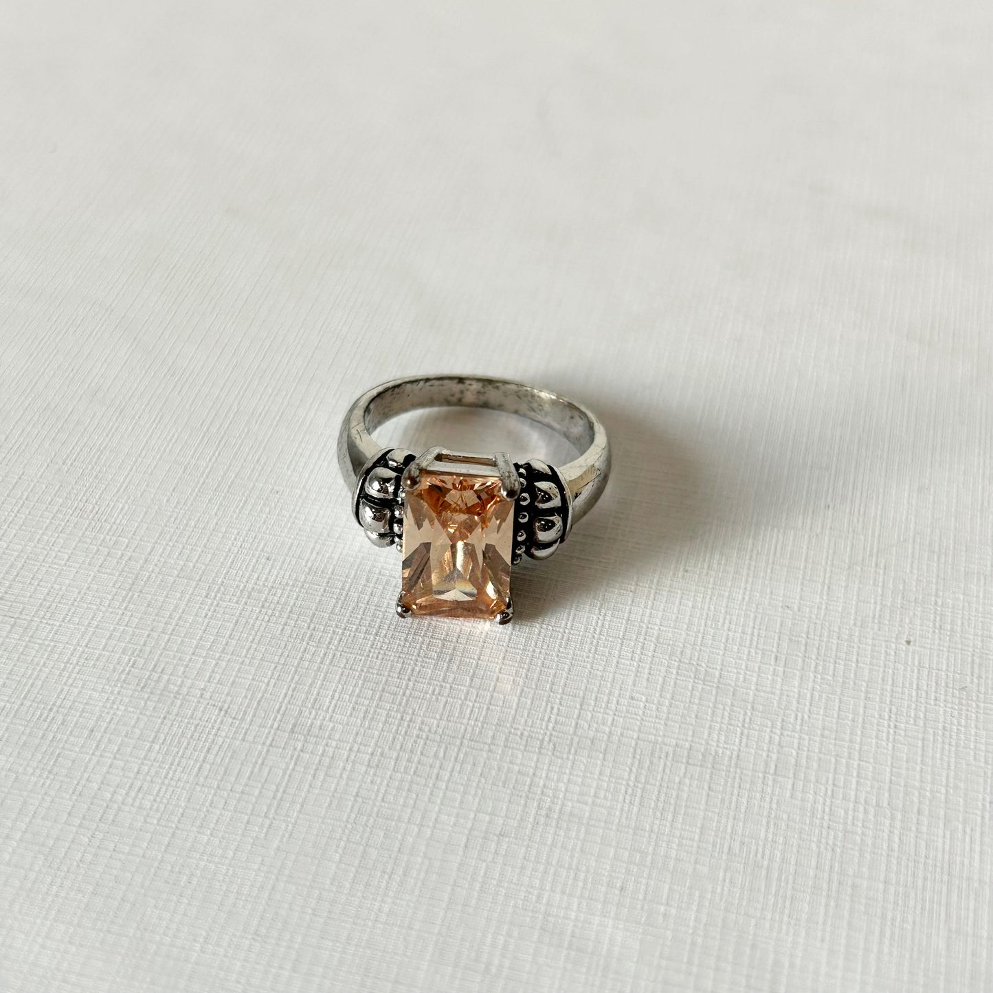 Orange-Silver Square Citrine Ring