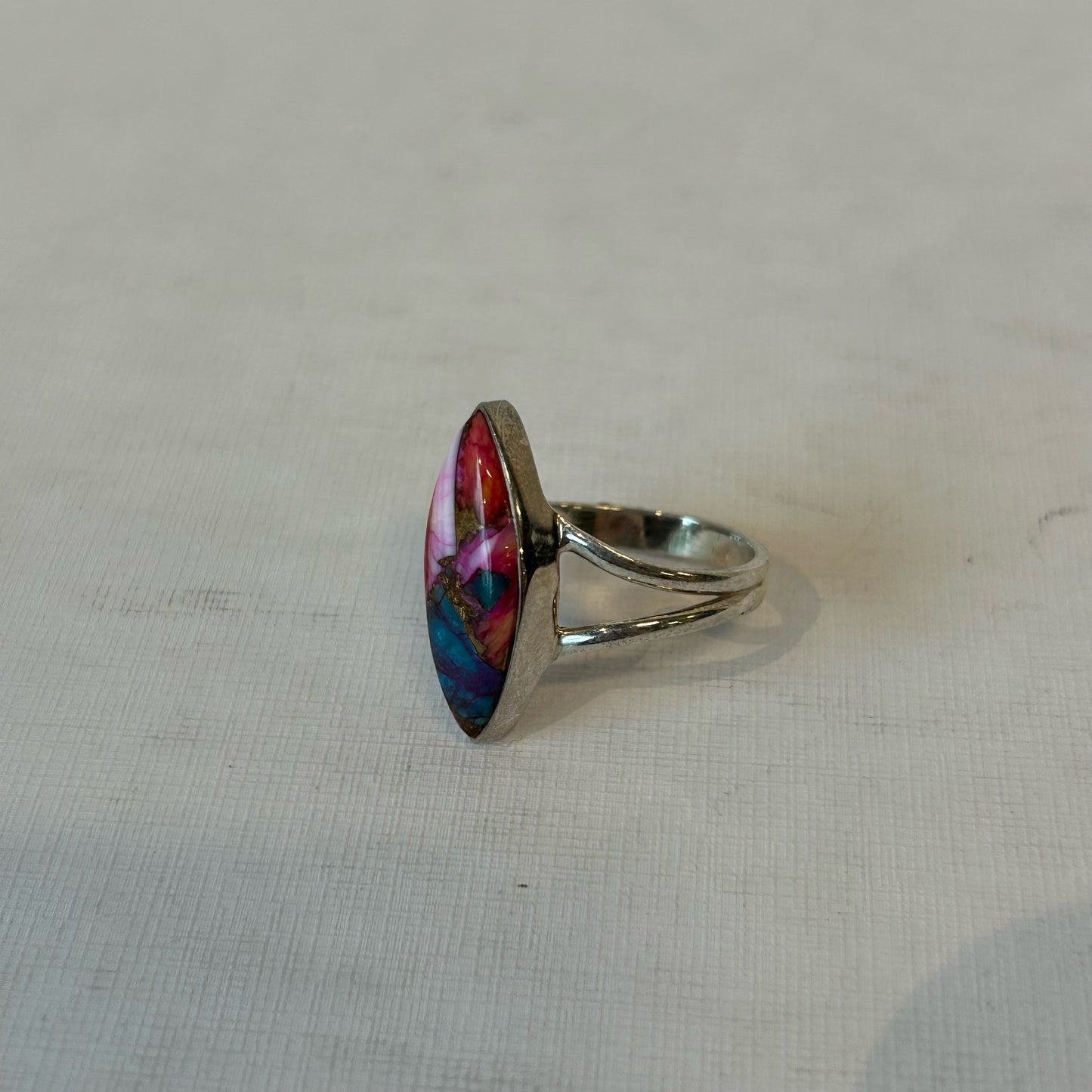 Silver 925 Double Shank Marquise Pink-Blue Ring