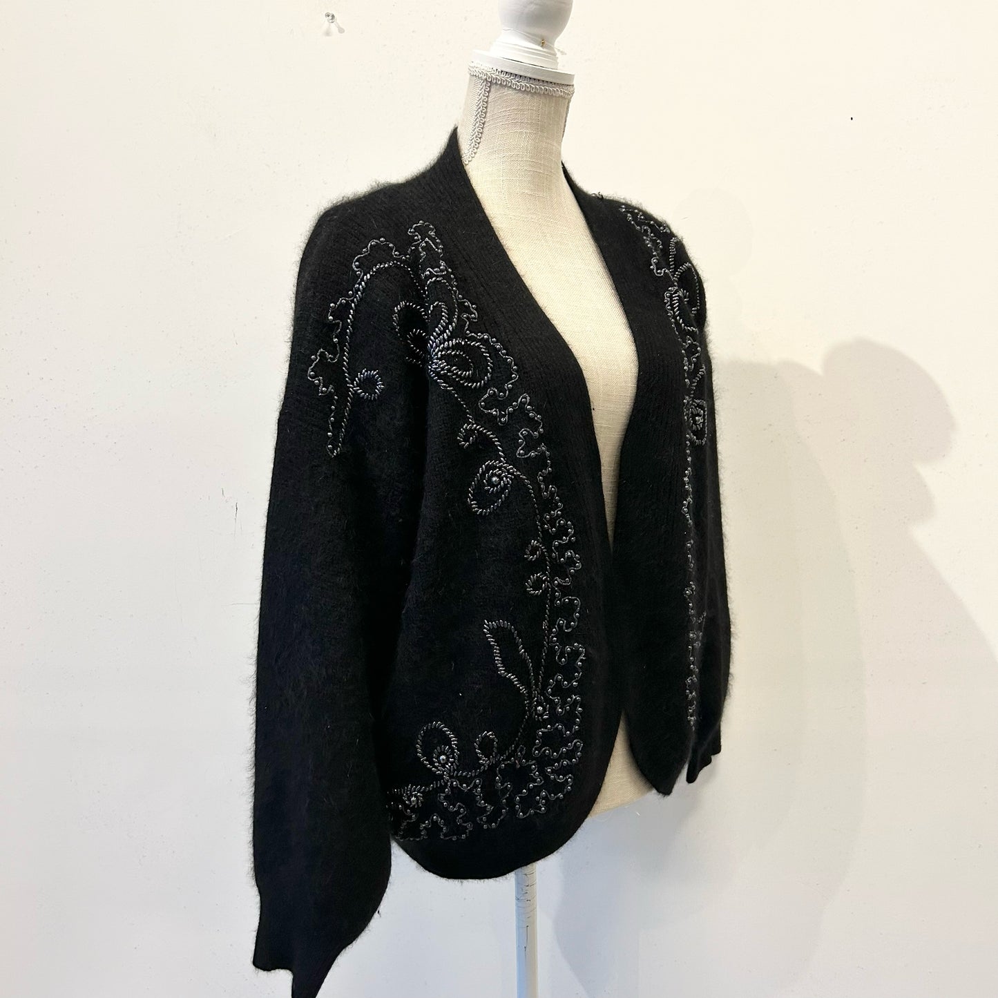 M Black Beaded Angora Wool Sweater