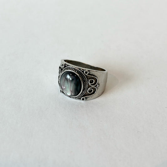 Silver Plated Mens Oval Gray Ring
