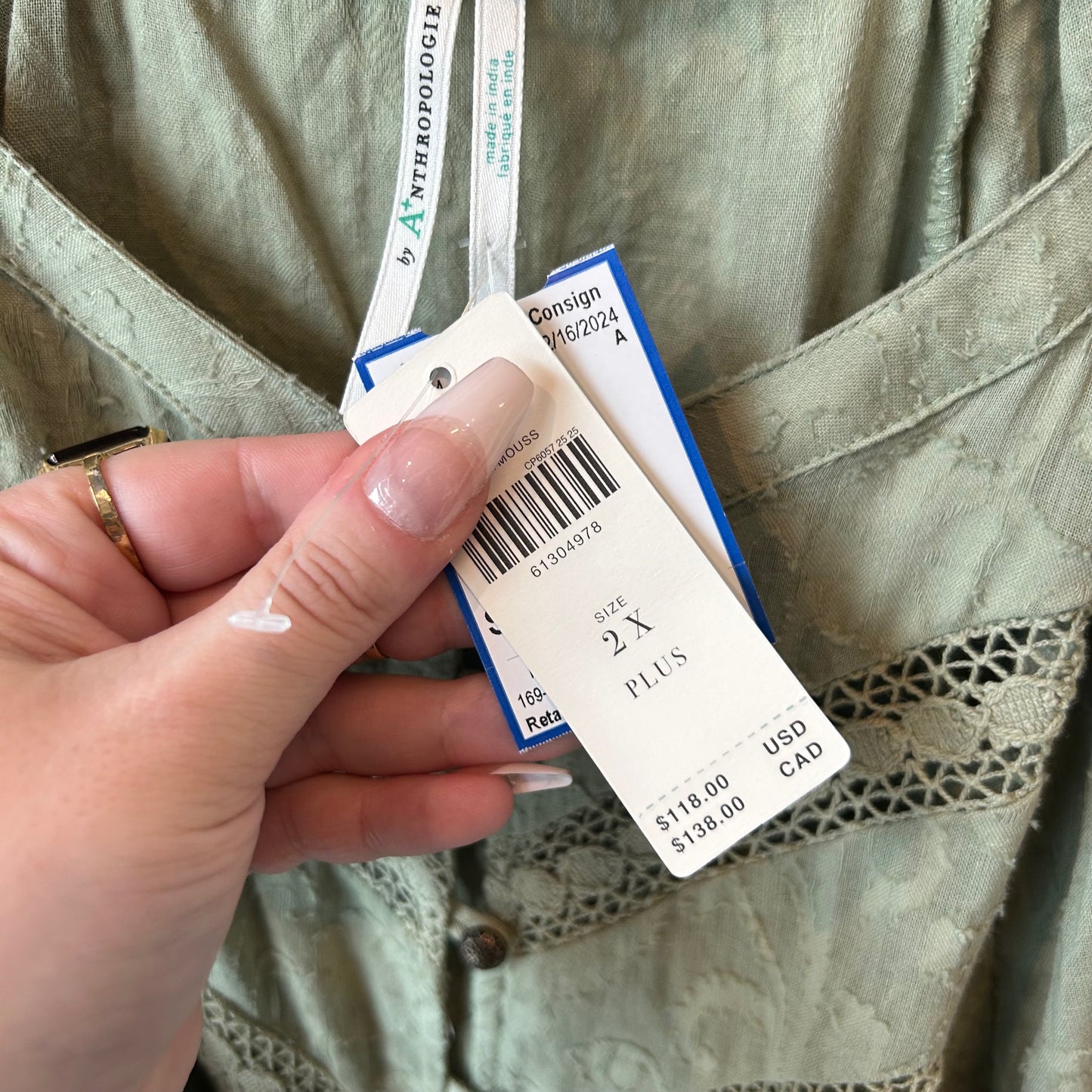 XXL/2X Anthropologie Sage Button Up Blouse