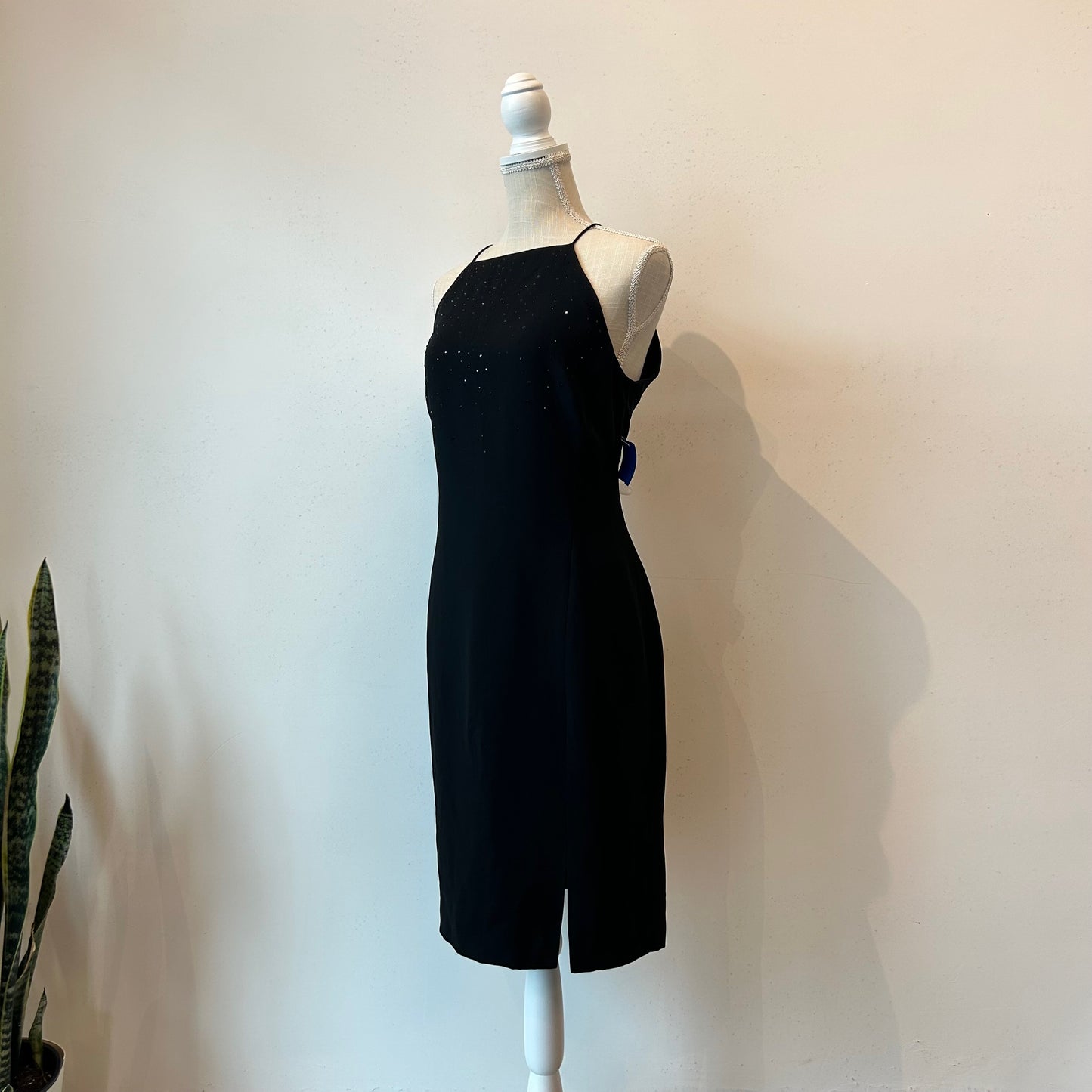 L Black Rhinestone Jones NY Mini Dress