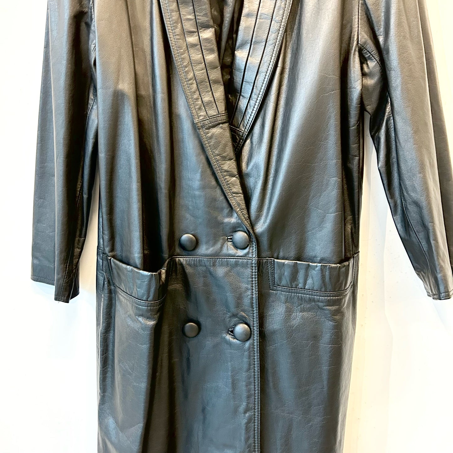 M Global Identity Black Leather Trenchcoat