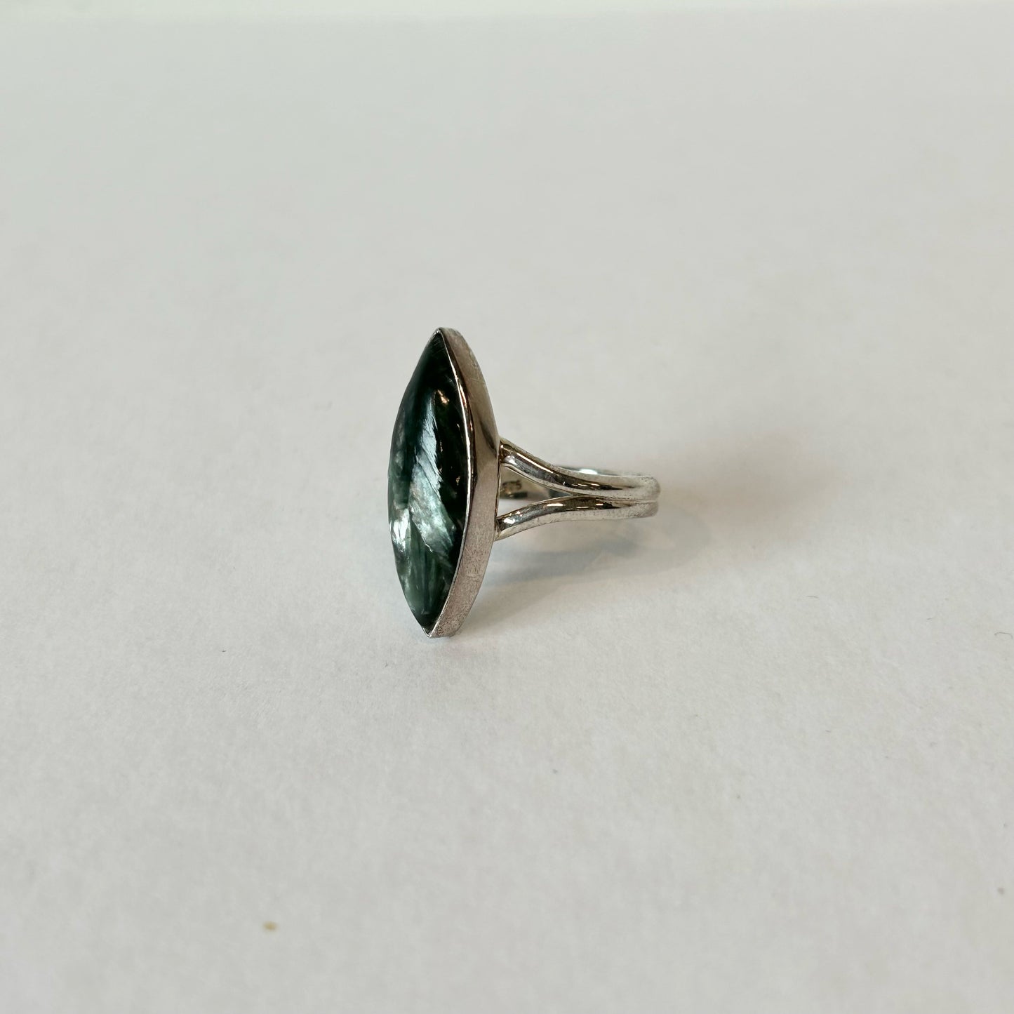 Silver 925 Double Shank Marquise Green Ring