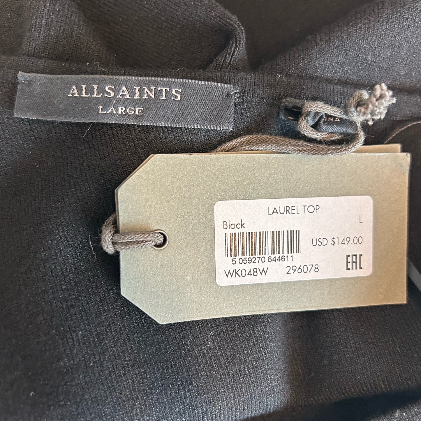 L All Saints Black One Shoulder Tank Top