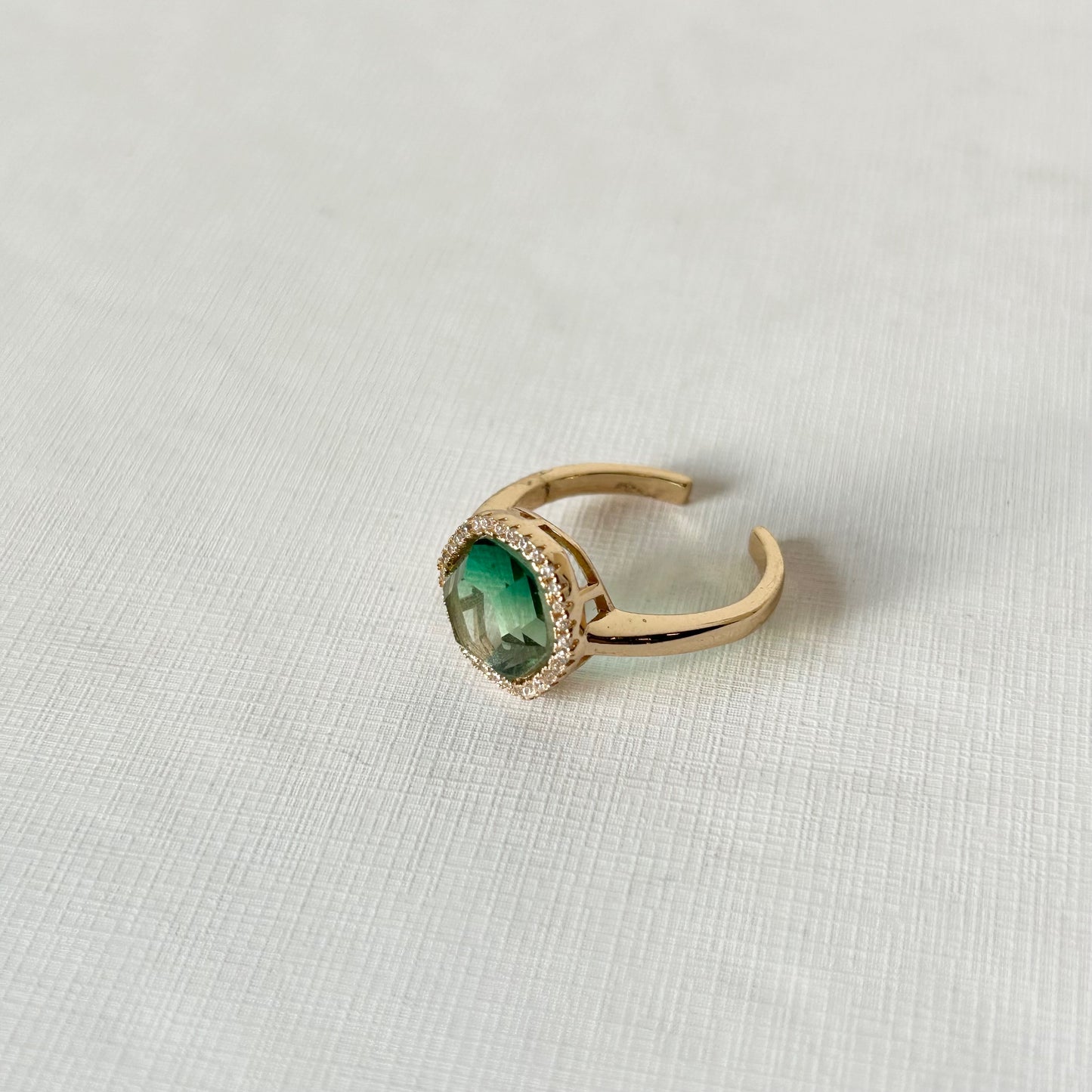Gold Tone Green Center Ring