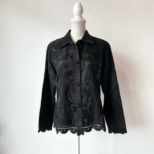 XL flashback Black Sequined Croched Jacket
