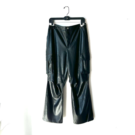 M 7 Mankind Black Faux Leather Cargo Pants