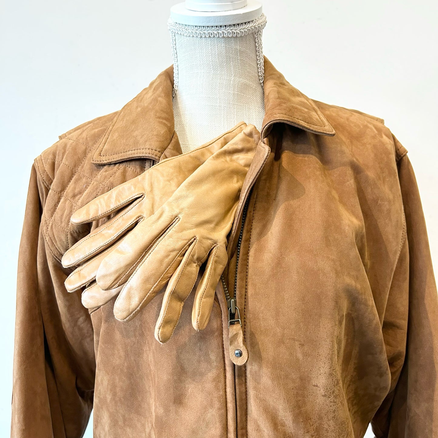 S Eddie Bauer Brown Leather + Gloves Jacket