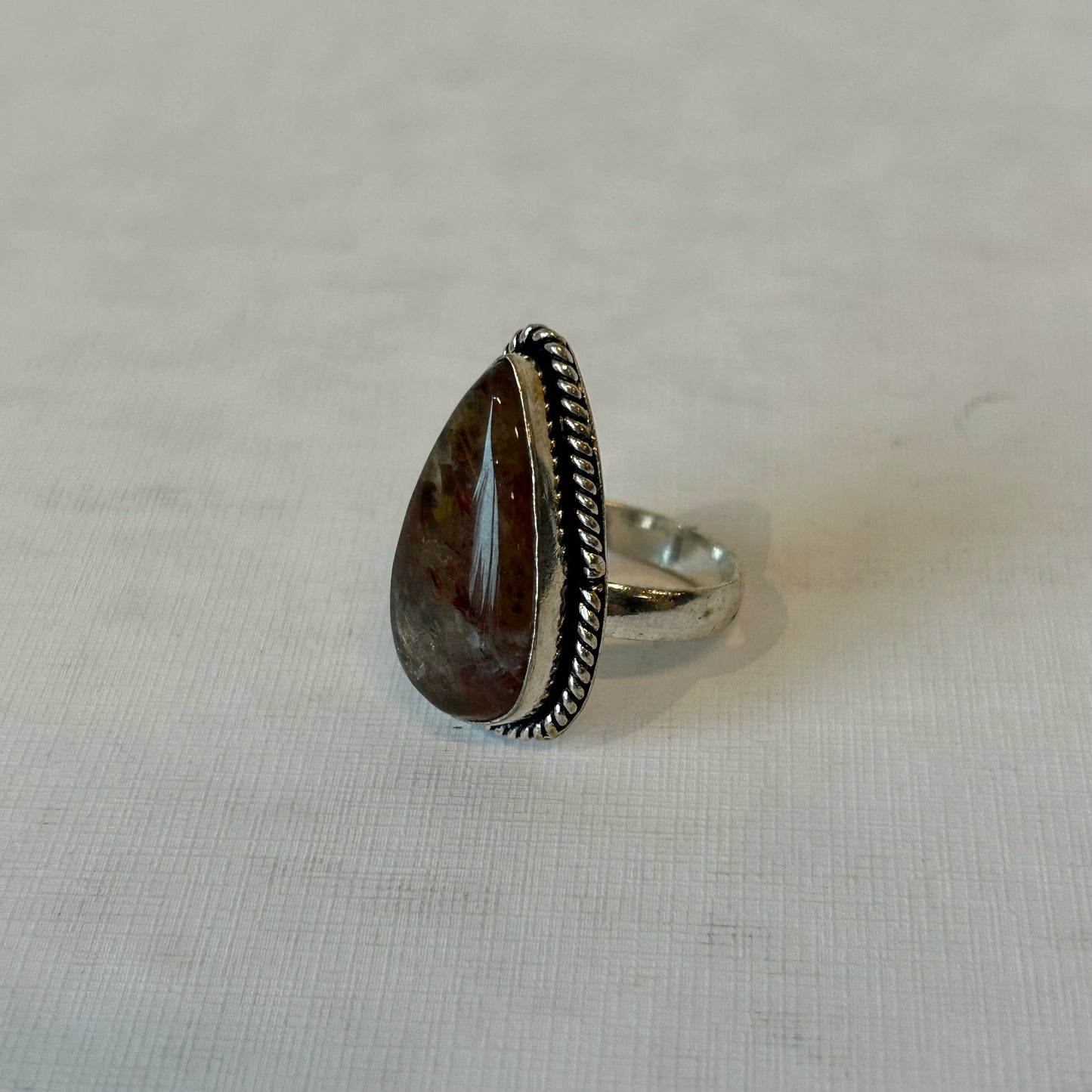 Silver Plated Teardrop Brown Ring