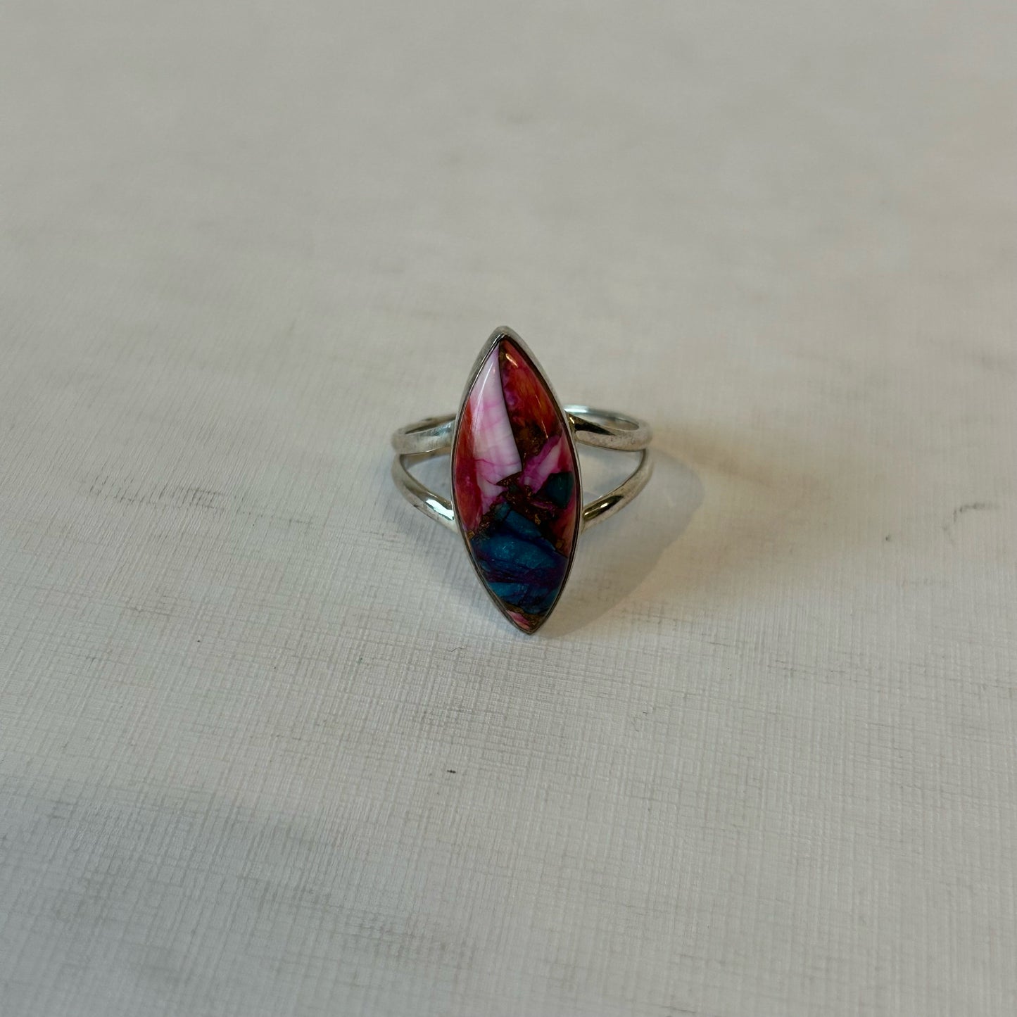 Silver 925 Double Shank Marquise Pink-Blue Ring