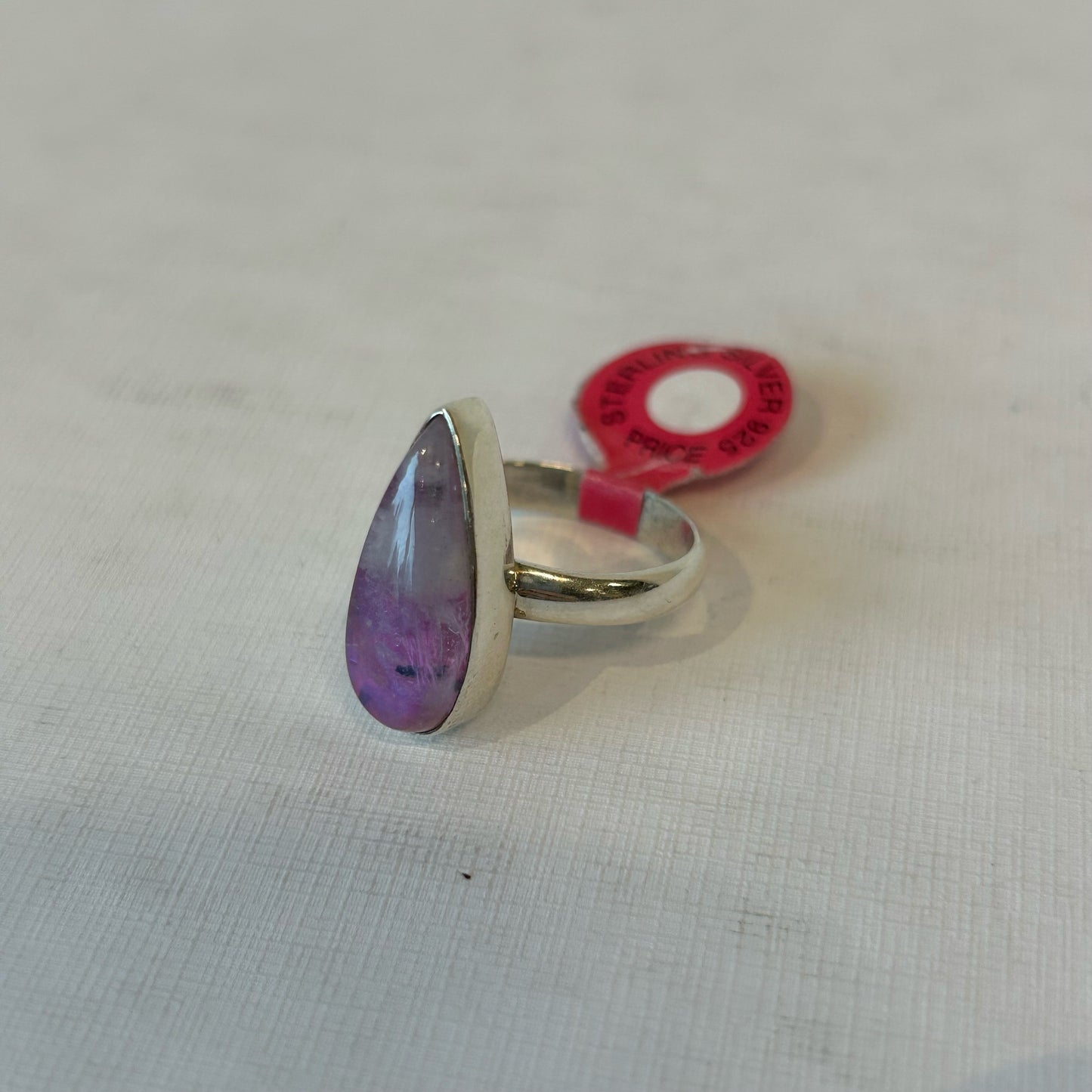 Silver 925 Single Shank Teardrop Pink Ring