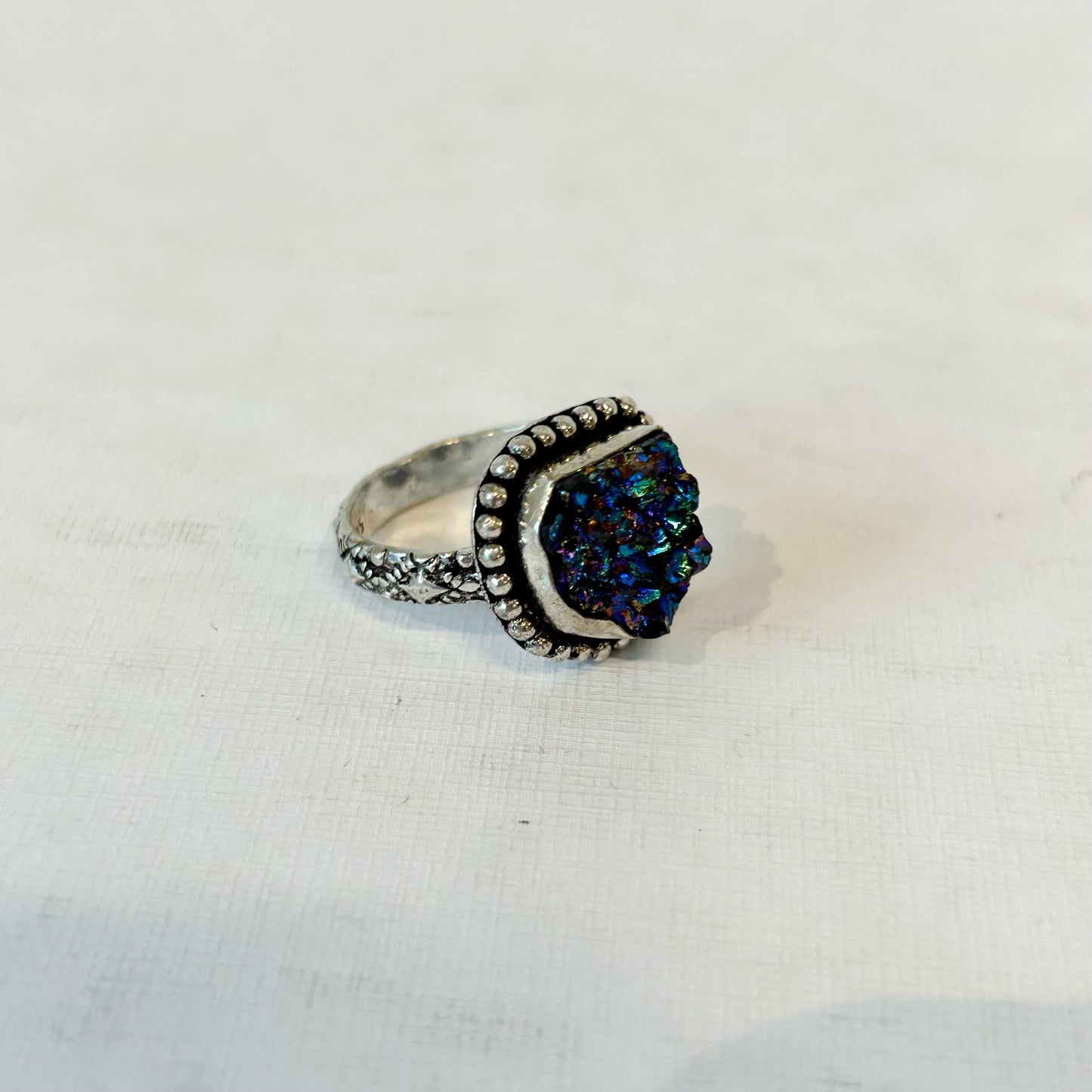 Silver Plated Blue Druzzy Ring