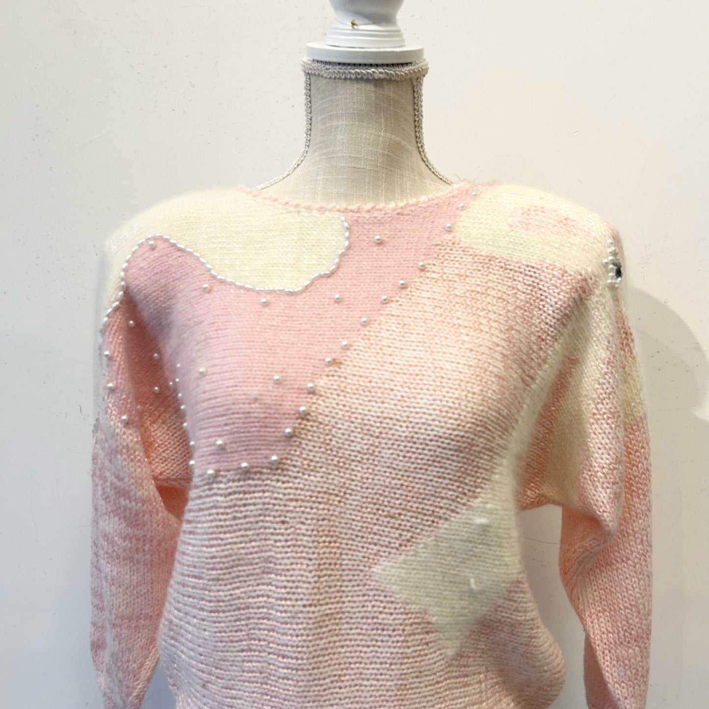 Size S Ginenne Pink-White Rhinestone Sweater